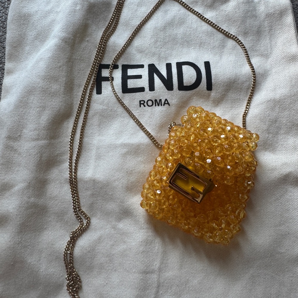 Fendi Baguette Pico Beaded Yellow Charm Crossbody